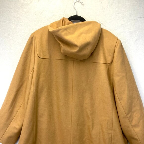 Vintage Harve Benard Wool Toggle Jacket Womens 26W Mid Length Tan Hood Pea Coat - Picture 9 of 16